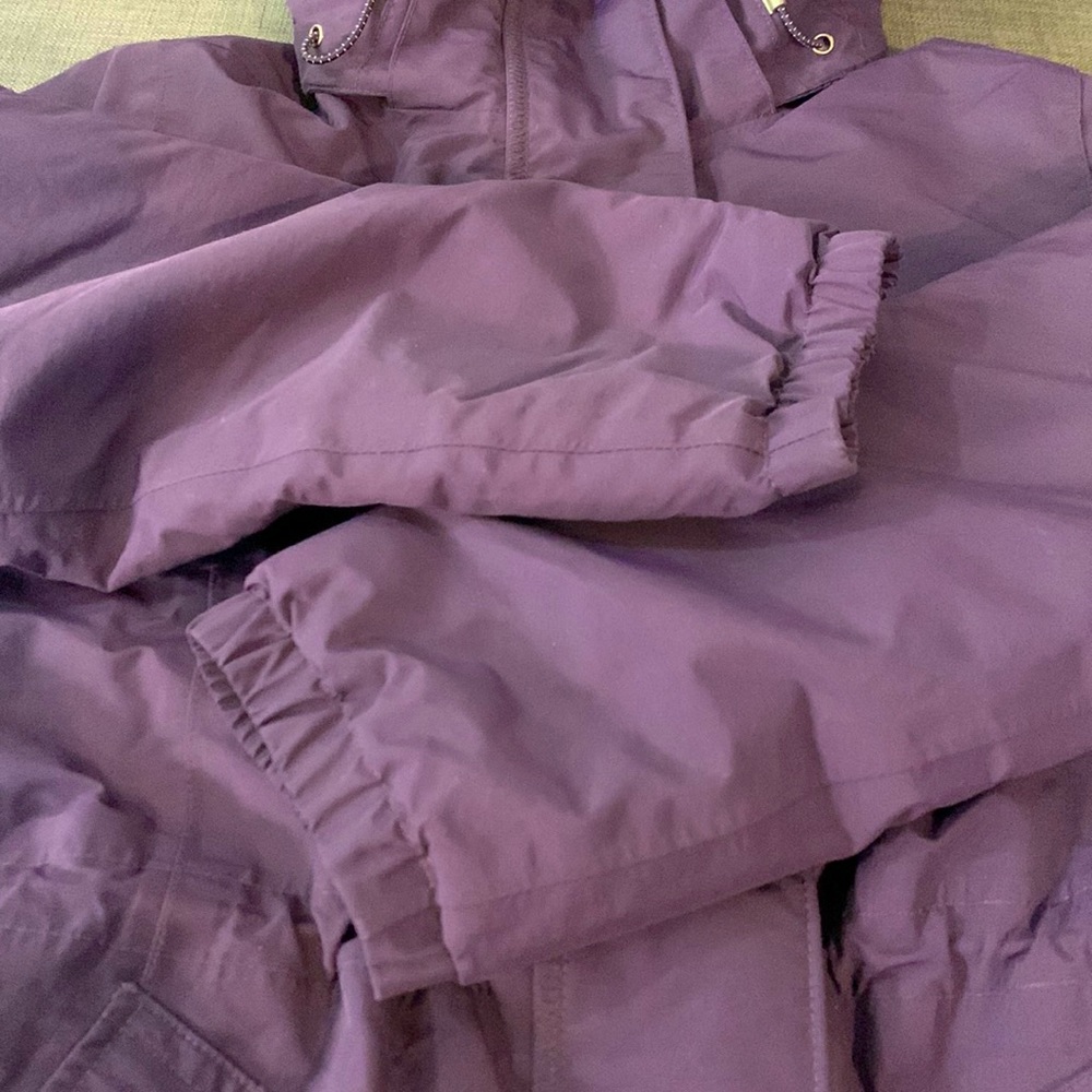 Lands’ End Parka Purple Medium Windbreaker Fleece Lined Full Zip Detachable Hood - Picture 7 of 17